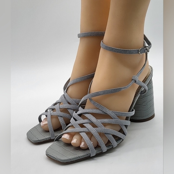 478- Sam Edelman Daffodil Cloud Blue Suede Strappy Block Heel Sandals Sz 9 M NWT - Picture 3 of 15